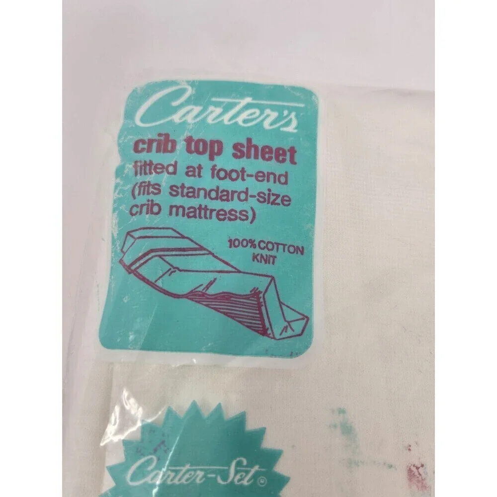 NOS VINTAGE CARTER'S CRIB TOP SHEET WHITE YELLOW CLOWNS BEARS  COTTON KNIT
